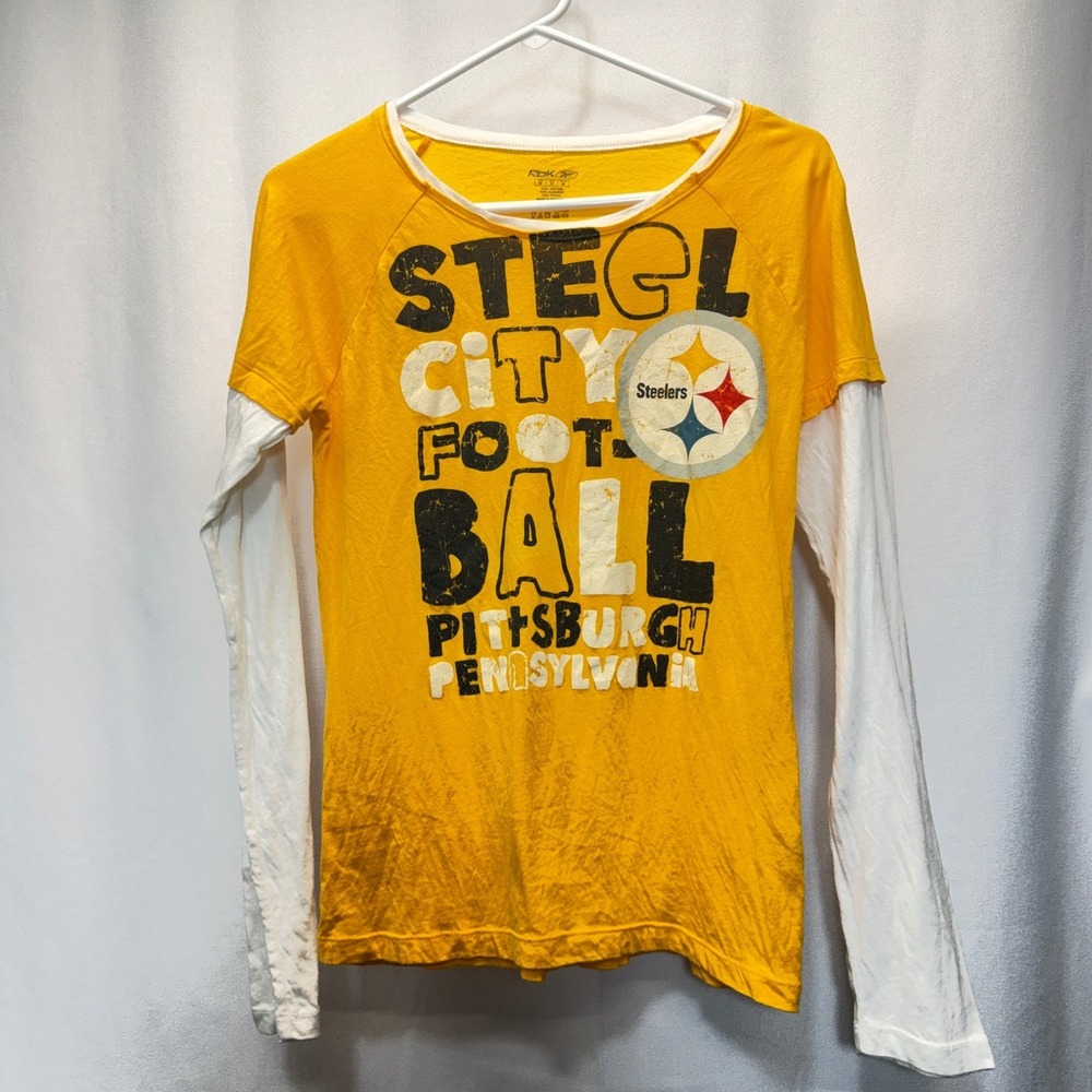 Pittsburgh Steelers Shirt Womens Medium Yellow Steel City Football NFL Reebok